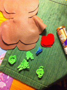 hearts cut onto the red felt
