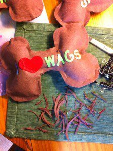handmade craft felt bone shaped pillows - wiggles concert
