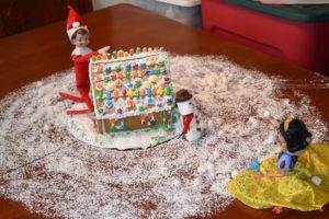 elf on a shelf snowball fight snow white