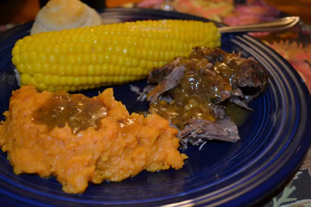 beef pot roast with mashed ginger sweet potatoes