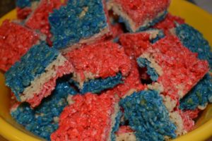 red white and blue rice krispy treats