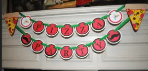 pizza party banner close up made with cricut