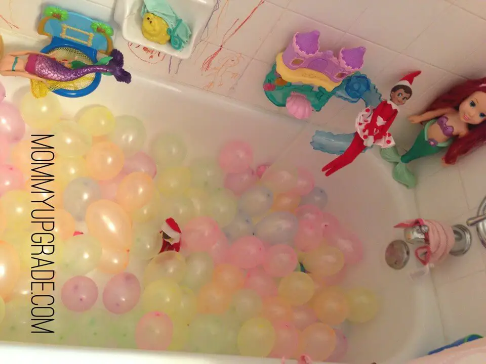 elf on a shelf balloon ball pit in tub