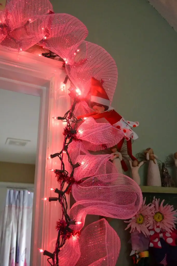 elf on a shelf deco mesh garland in kids room elf on a shelf deco mesh garland in kids room