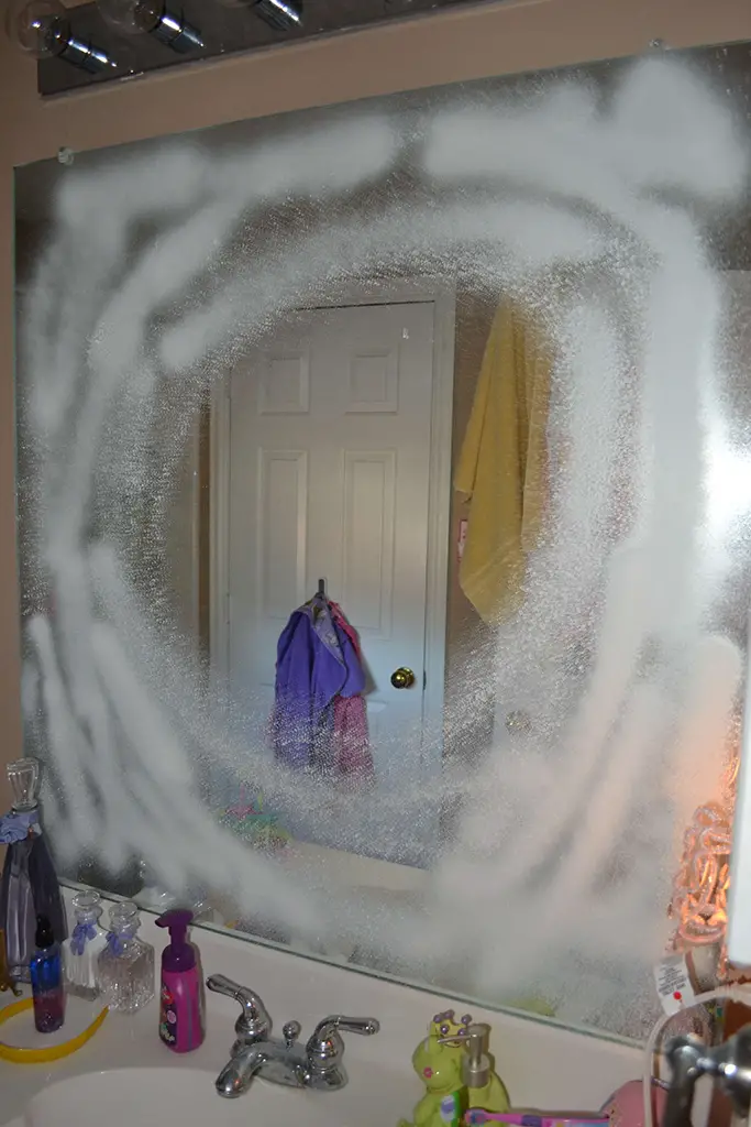 fake snow on mirror