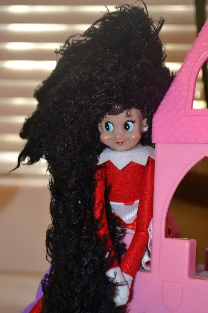 girl elf on a shelf as goth rapunzel