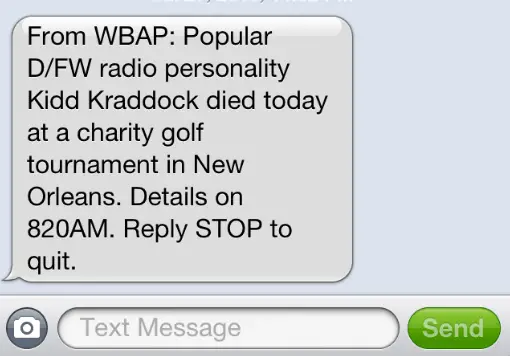 text of message about kidd kraddick