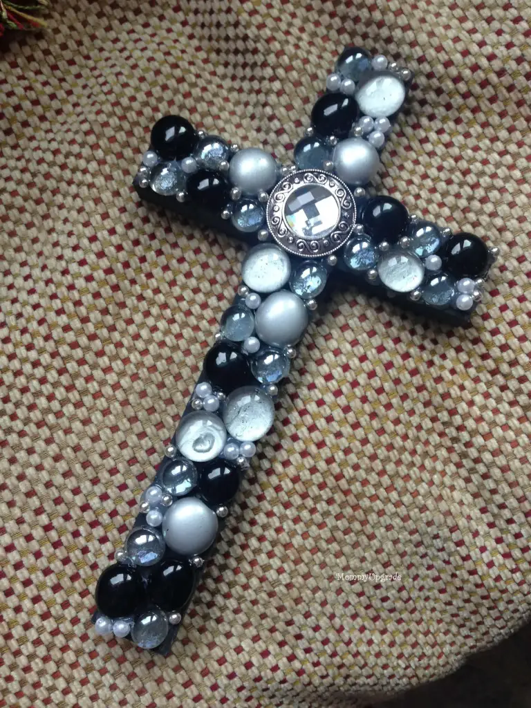 black and silver mosaic cross diy