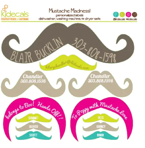 kidecals mustache labels for kids
