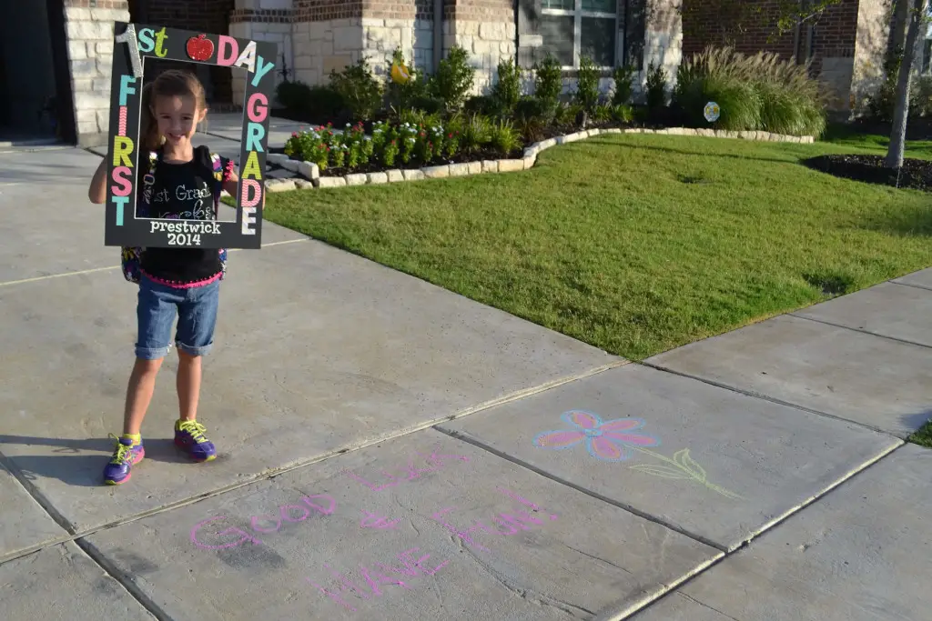 chalked driveway first day of school