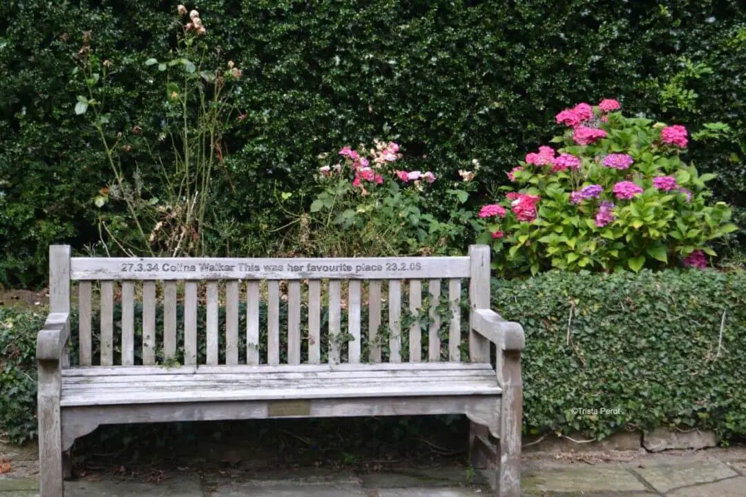 memorial bench at whitley hall hotel