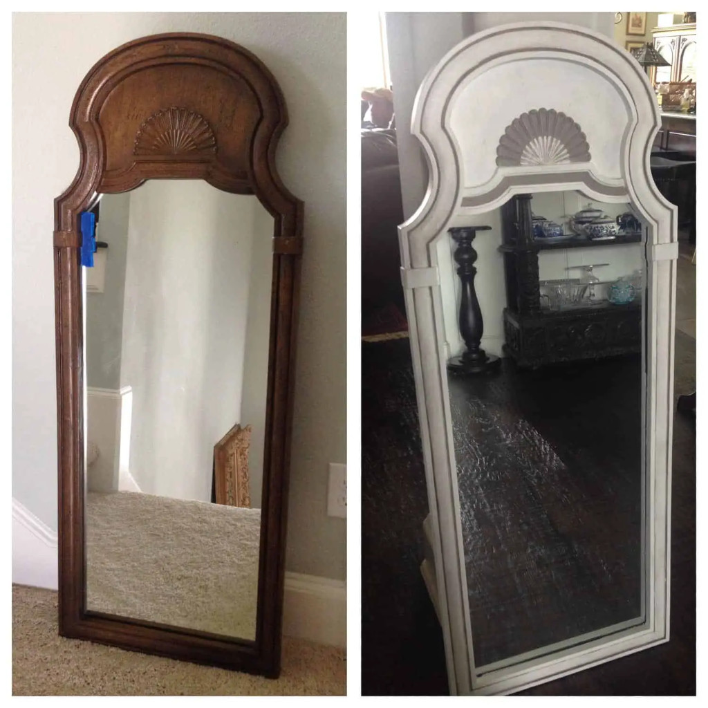 before and after of chalk paint mirror