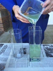 pouring the casting resin in the flower vase