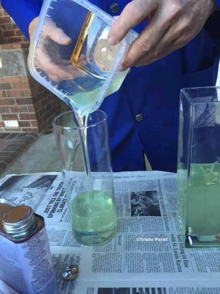 pouring resin into glass