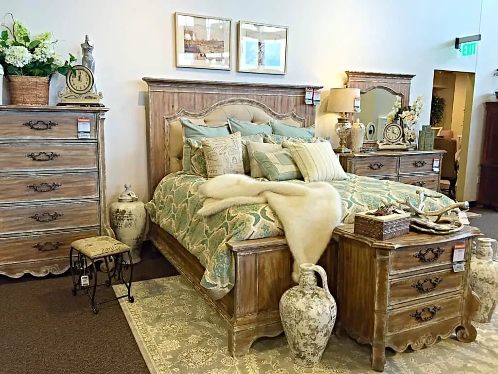 Green bed display at Nebraska Furniture Mart