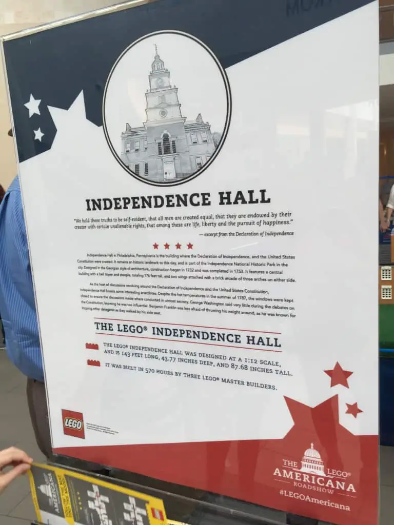 Independence Hall info for LEGO Americana Road Show
