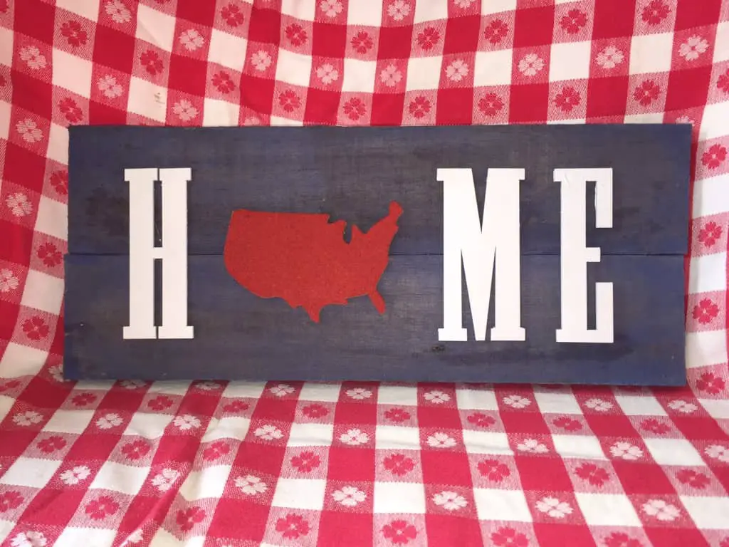 red white and blue america home pallet sign