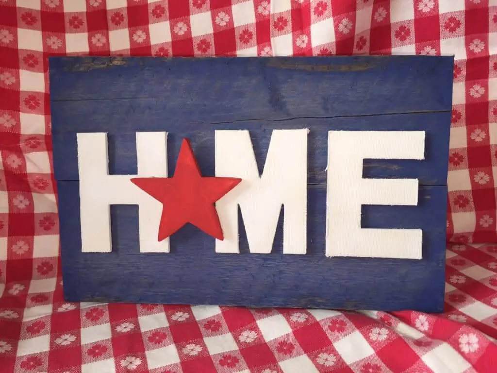 red white and blue pallet sign