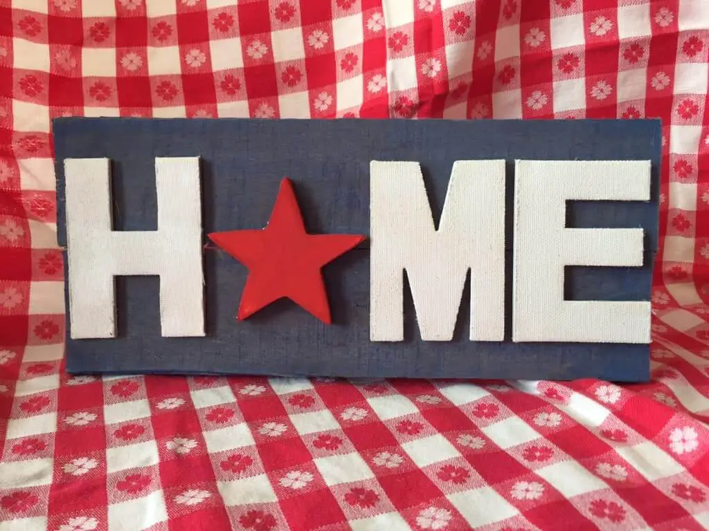red white and blue home sign