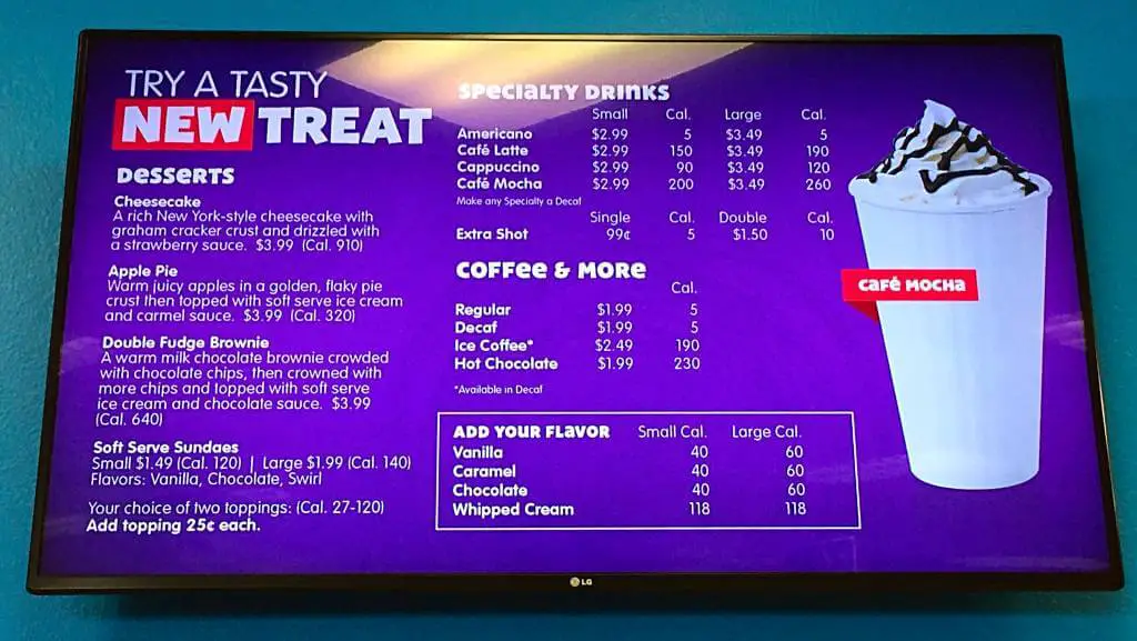 coffee menu at chuck e cheeses