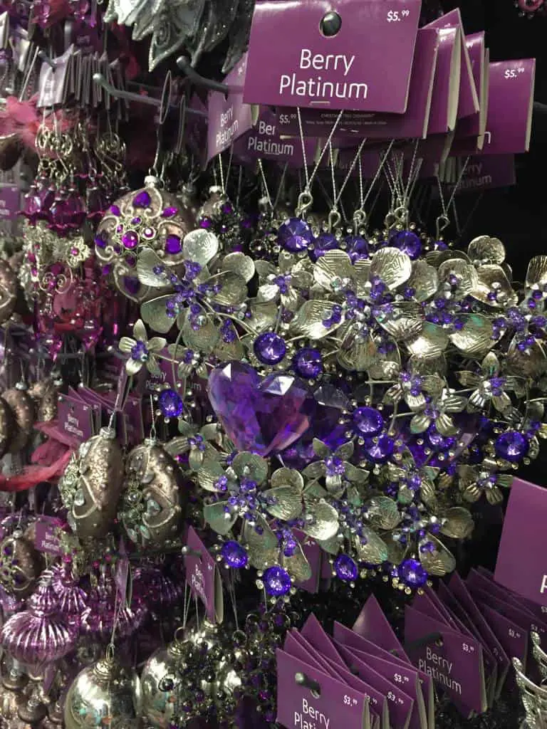 at home store, berry platinum purple ornaments