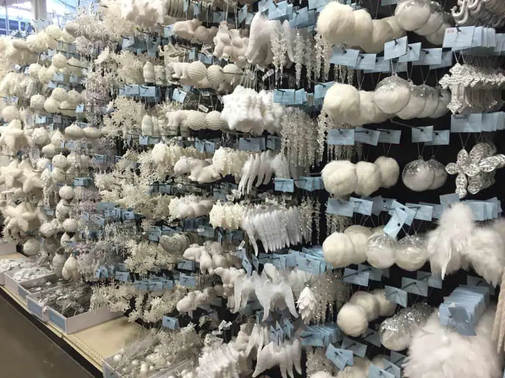 all white ornaments at At Home