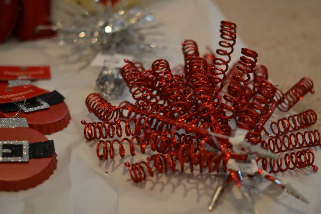 red glitter swirls christmas decorations