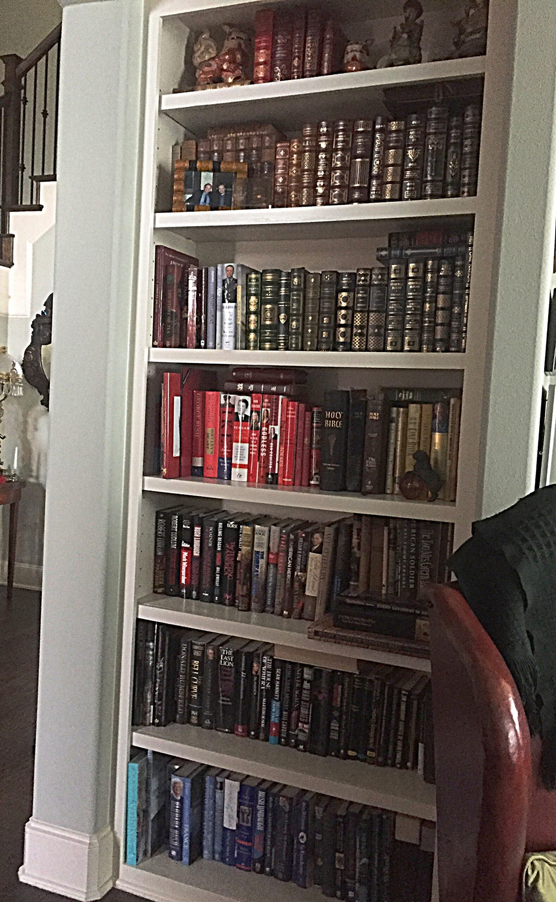 color organized bookshelf