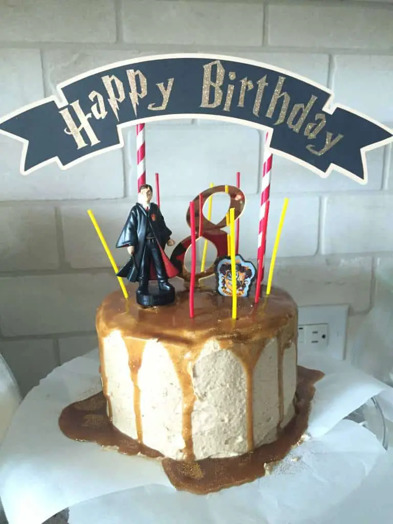 ready for party, harry potter butter beer cake