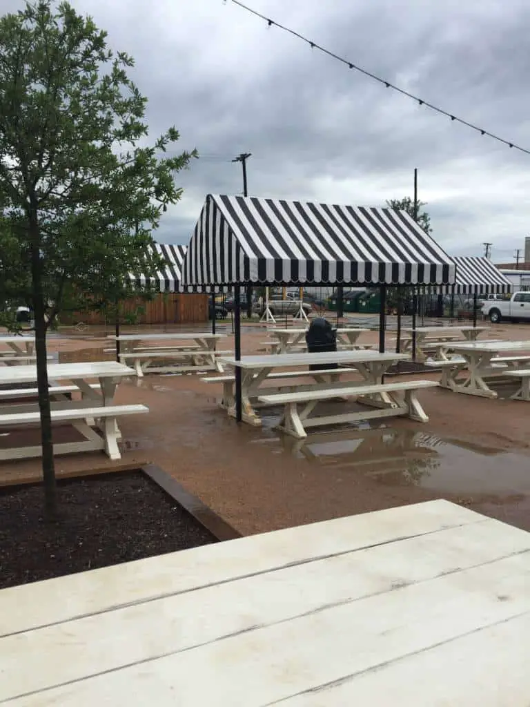 picnic tables at magnolia market