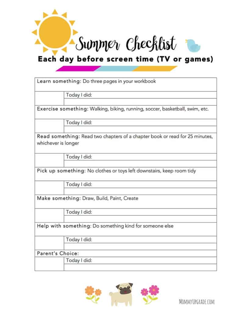 kids summer checklist