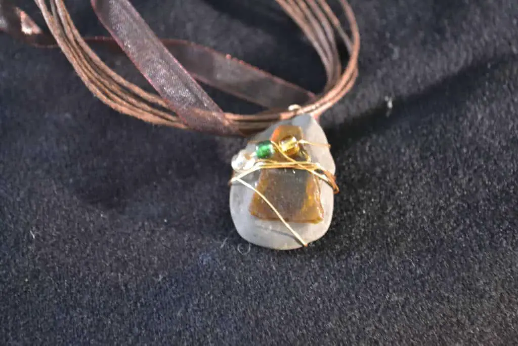 closeup of sea glass necklace