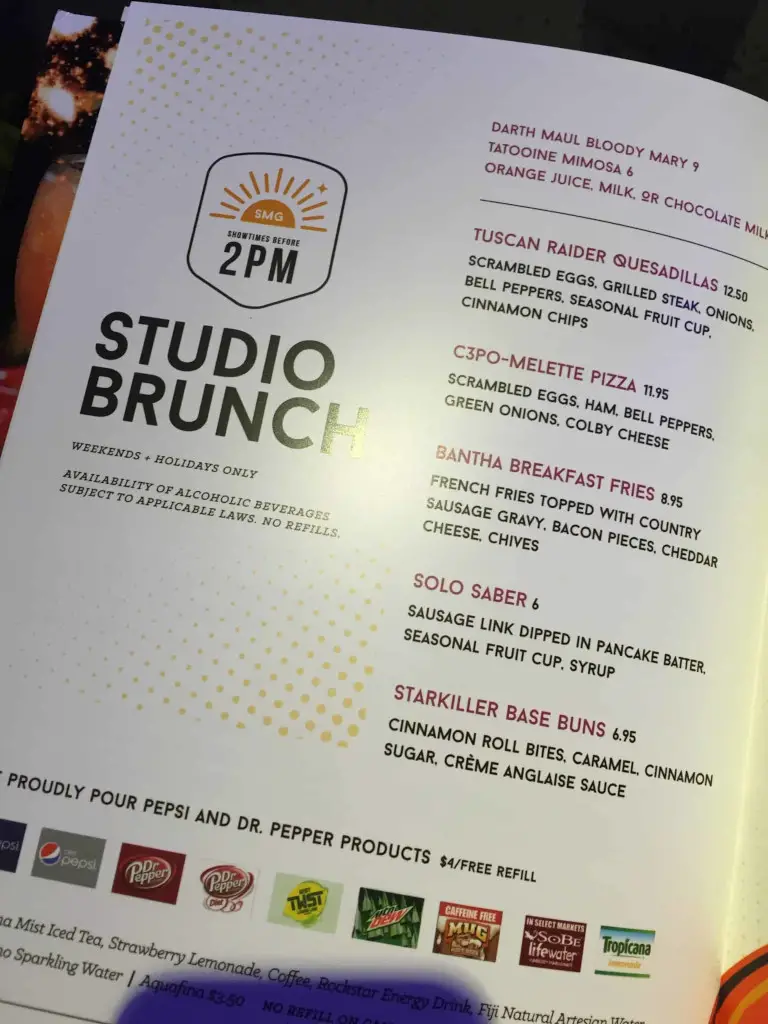 Studio Movie Grill brunch menu