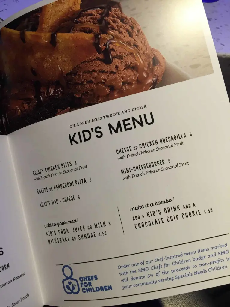 Studio Movie Grill's kids menu