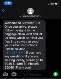 silvercar arrival message