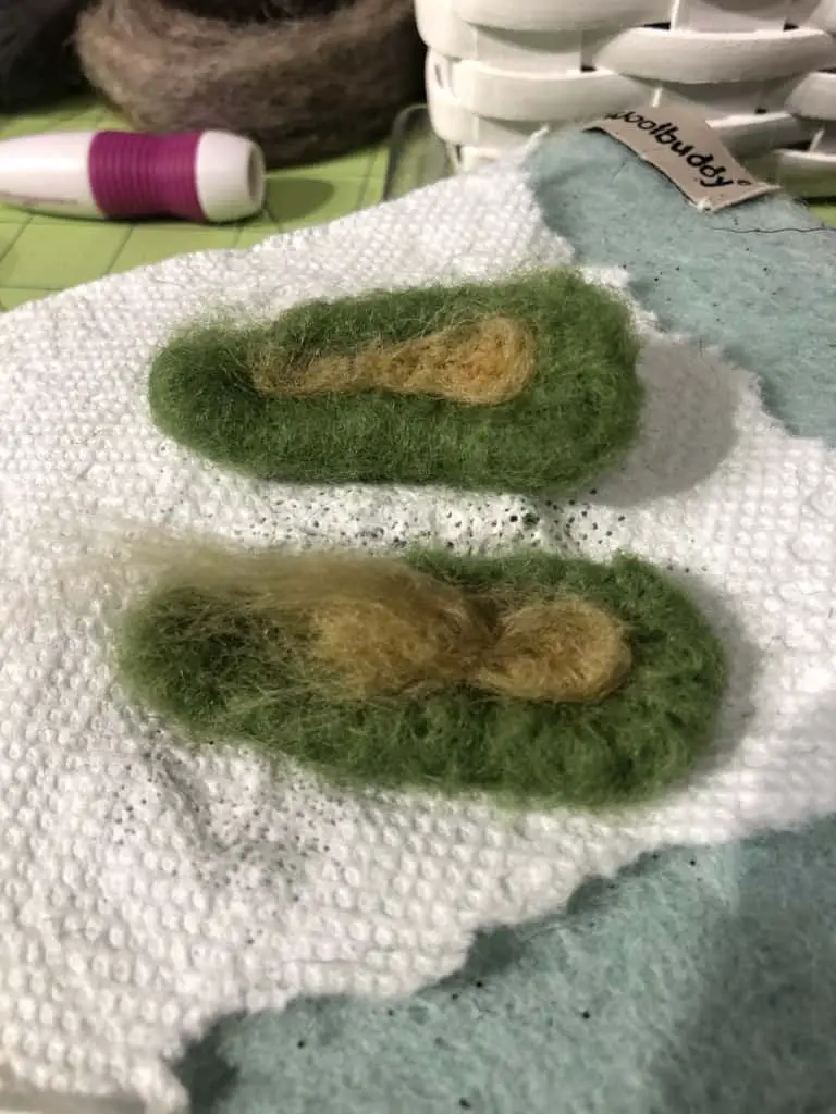 Needle felting Baby Yoda's ears