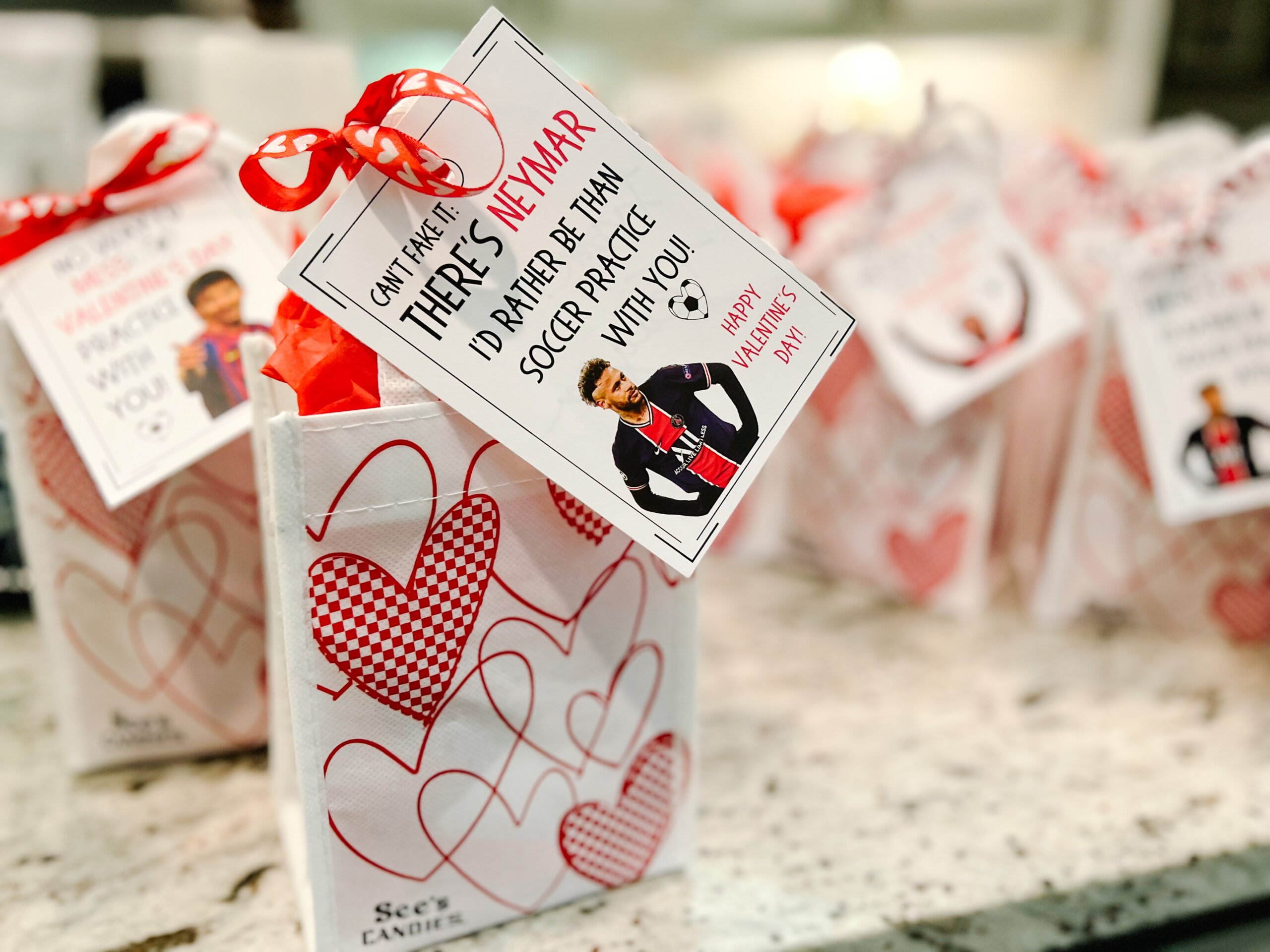 soccer valentine treat bags, soccer valentines, Messi valentines, Ronaldo valentines